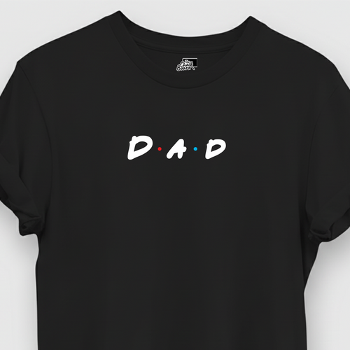 Black t-shirt with 'DAD' text on a white background